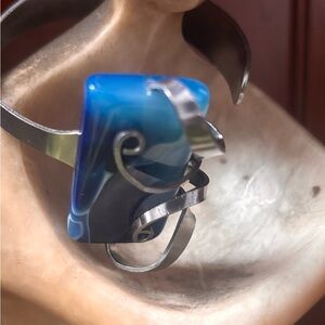 Agate sterling silver fork bracelet